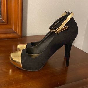 Michael Antonio gold toe heels with ankle strap